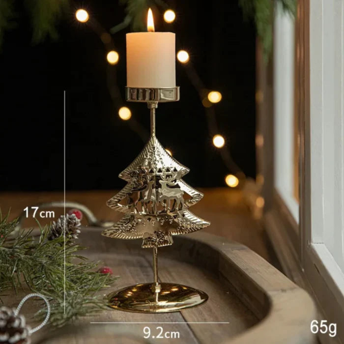 Castiçal de Ferro Dourado com Decoração Natalina
