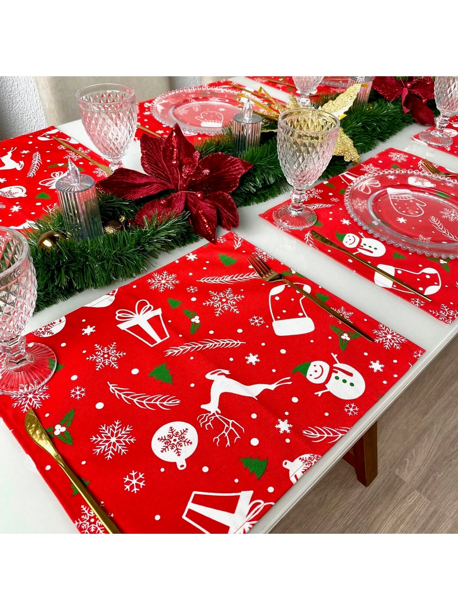 Jogo Americano de Tecido com 6 Peças Decoração de Natal