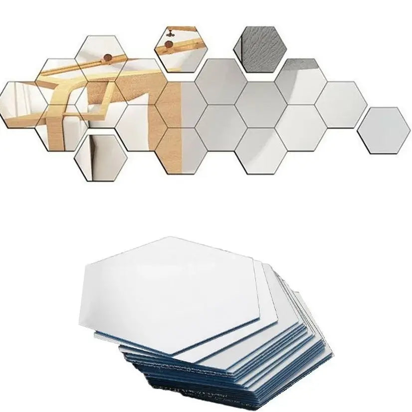Kit Espelhos Adesivos Decorativos Hexágonos 10 Peças