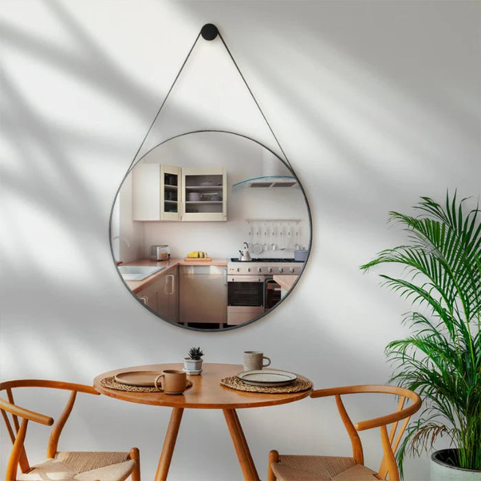 Espelho Redondo Decorativo com Alça em Couro 60cm - Casa Stony