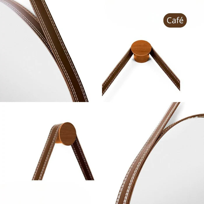 Espelho Redondo Decorativo com Alça em Couro 60cm