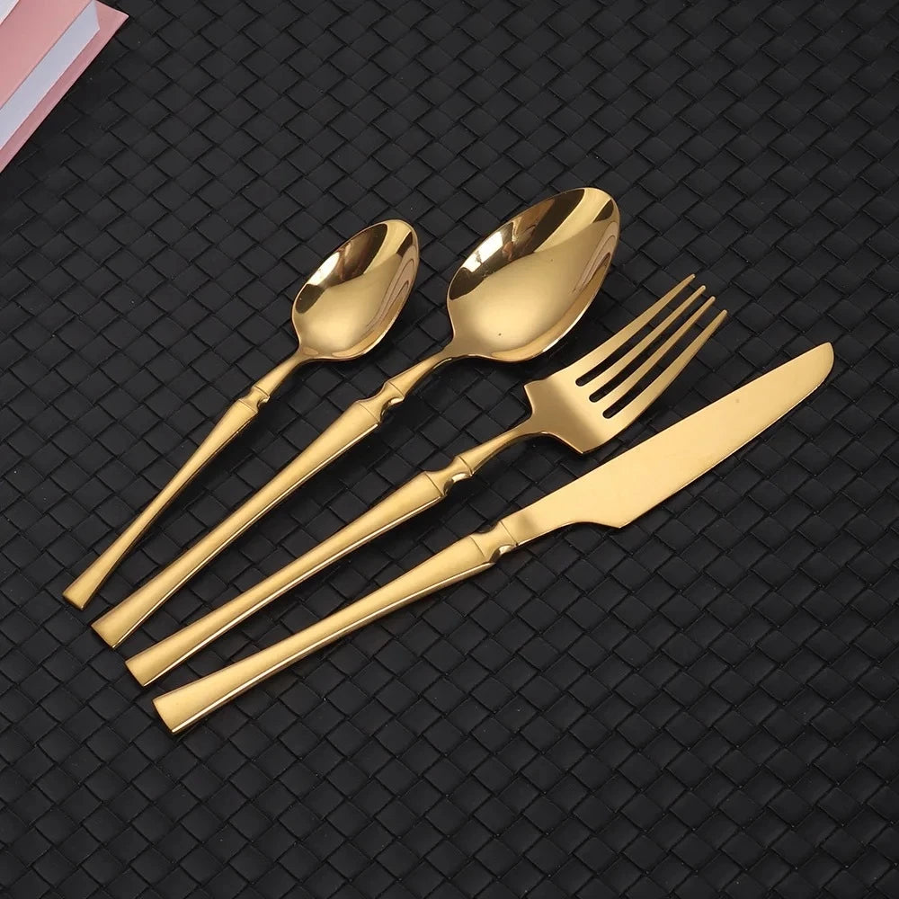 Jogo de Talher Dourado em Aço Inox -30 Peças