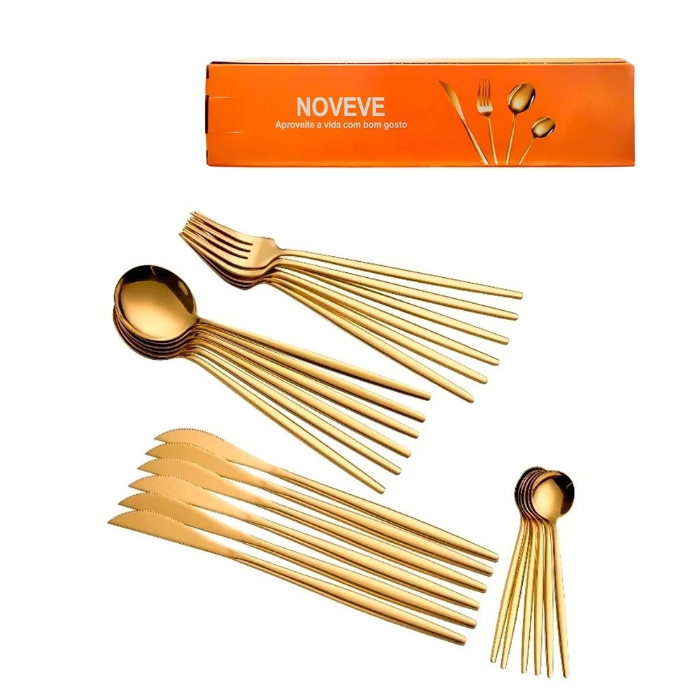 Jogo de Talher Dourado em Aço Inox -30 Peças
