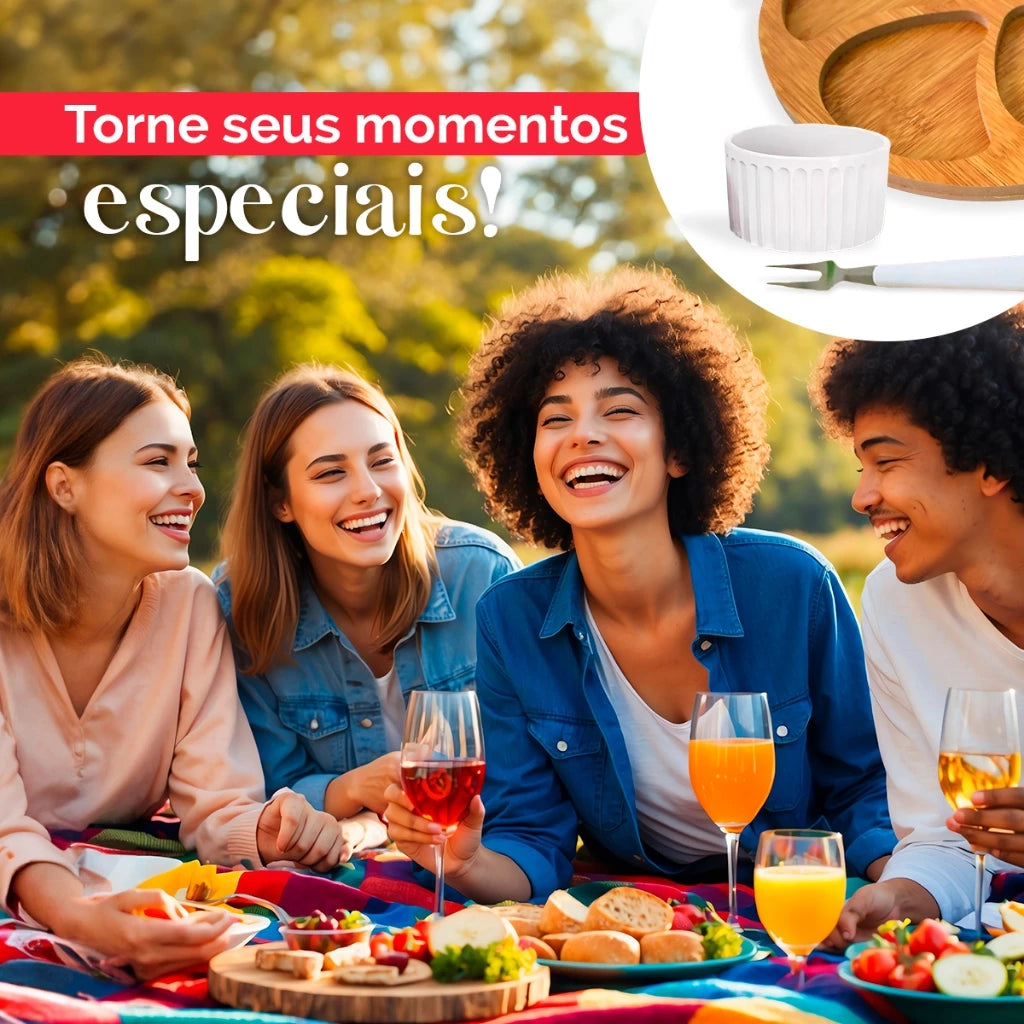 Kit Petisqueira Redonda Para Frios Queijo Com Molheira