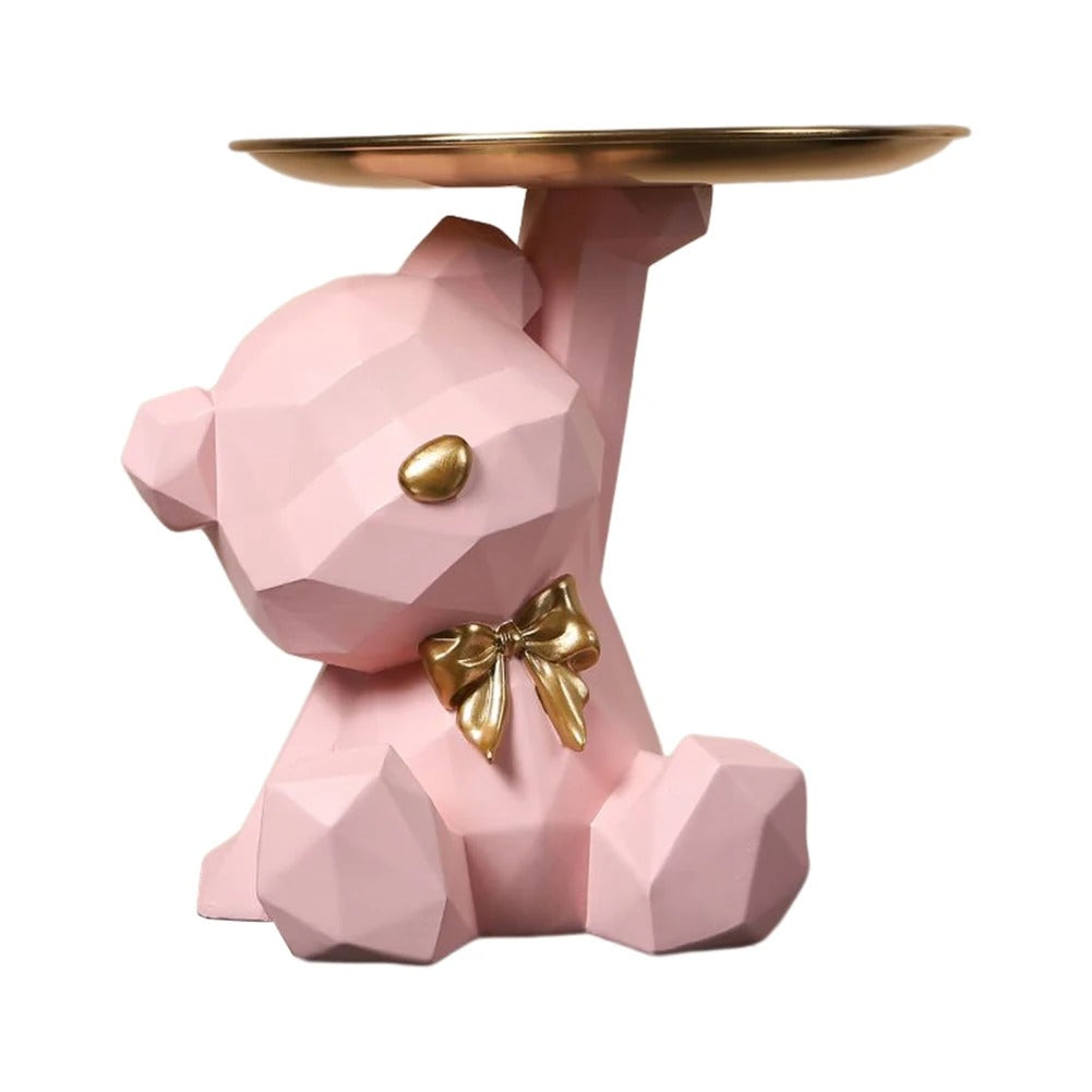 Estatueta de Resina Ursinho com Bandeja