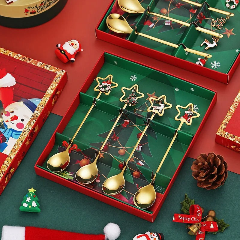 Jogo de Colheres para Sobremesa Decoração de Natal