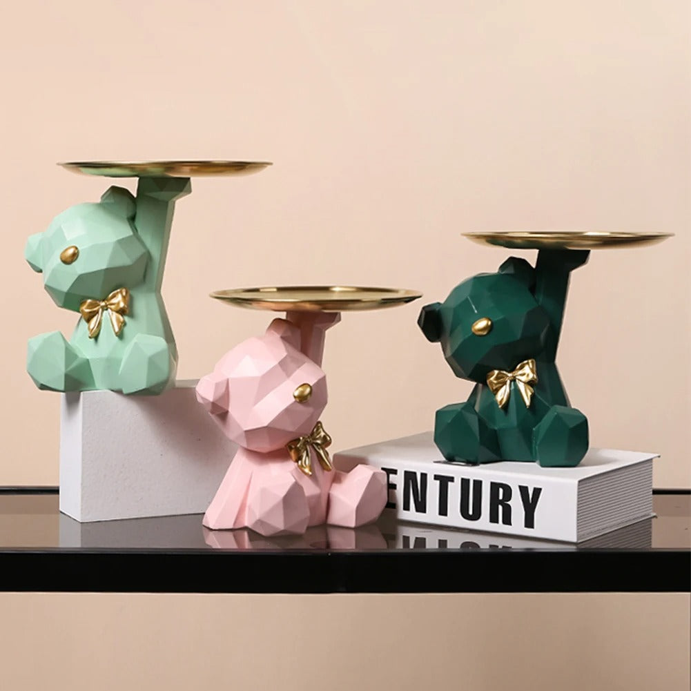 Estatueta de Resina Ursinho com Bandeja
