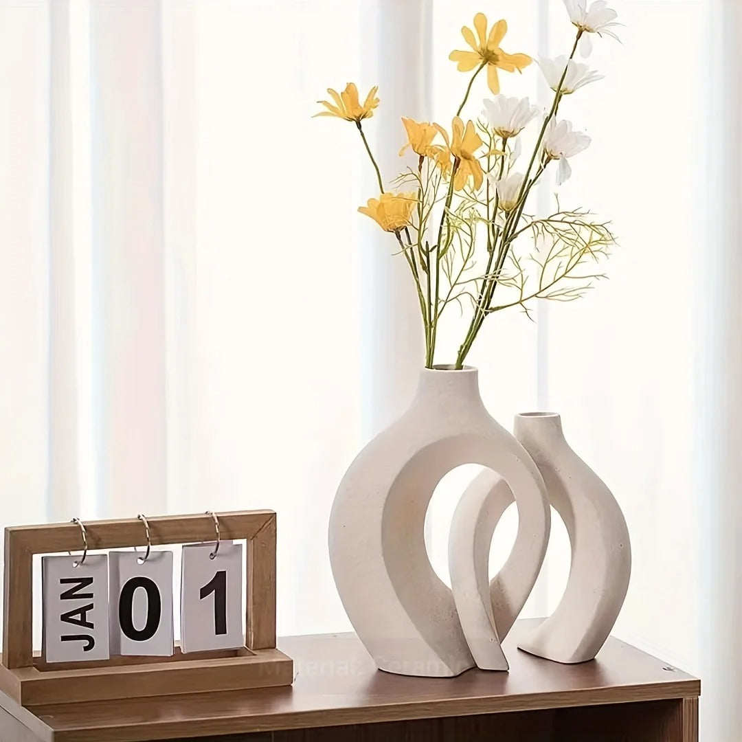 Par de Vasos de Flores Boho em Cerâmica