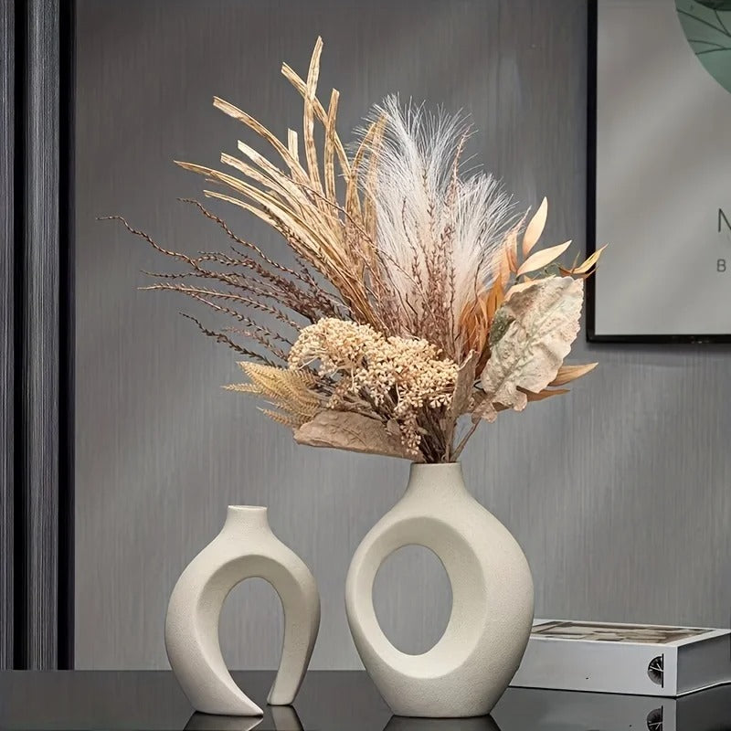 Par de Vasos de Flores Boho em Cerâmica