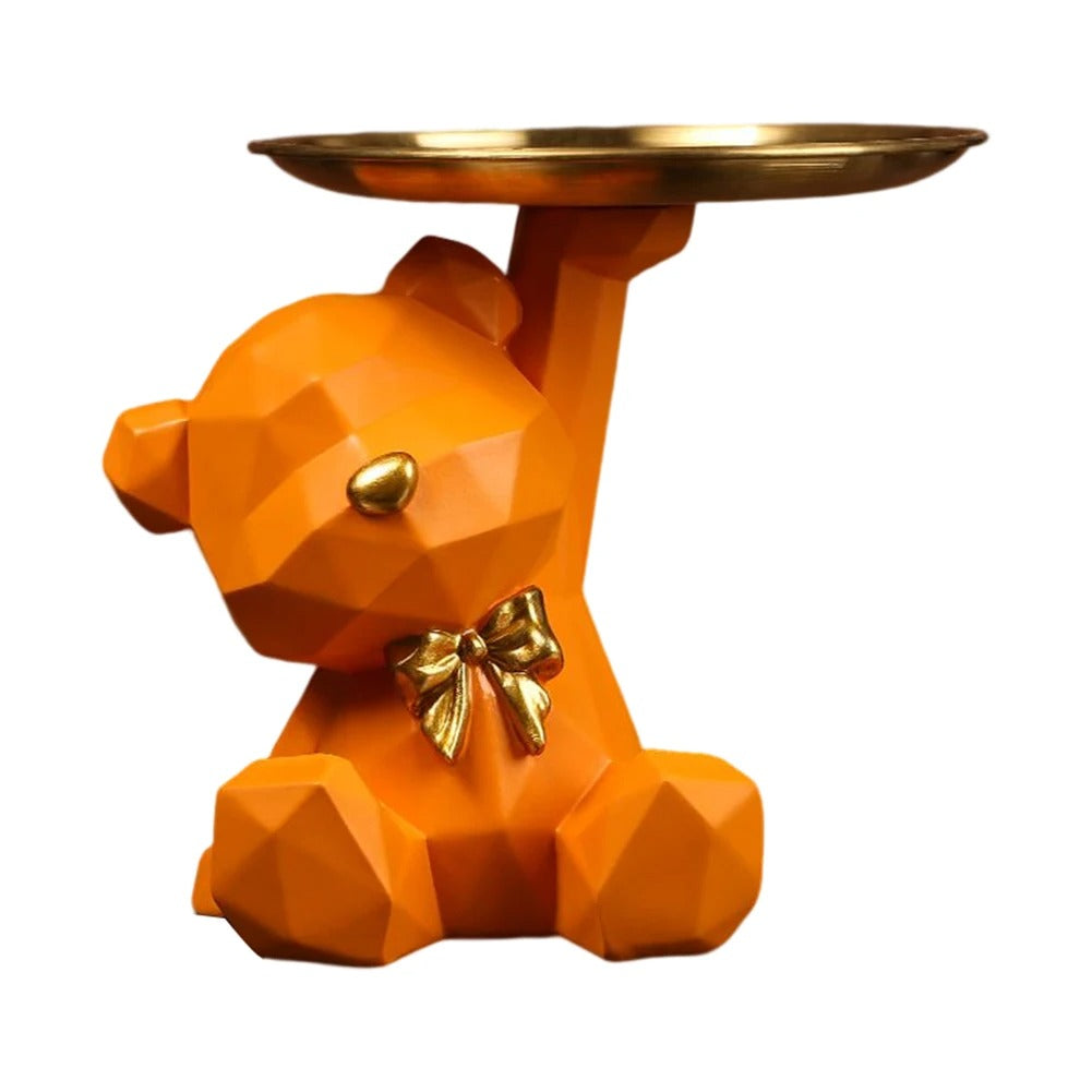 Estatueta de Resina Ursinho com Bandeja
