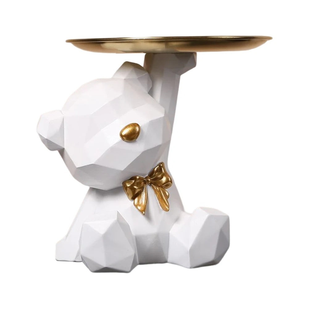 Estatueta de Resina Ursinho com Bandeja