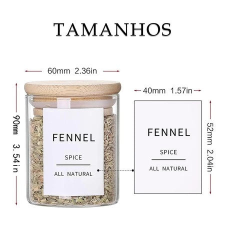 Kit 6 Potes Hermético de Vidro com Tampa de Bambu 200ml