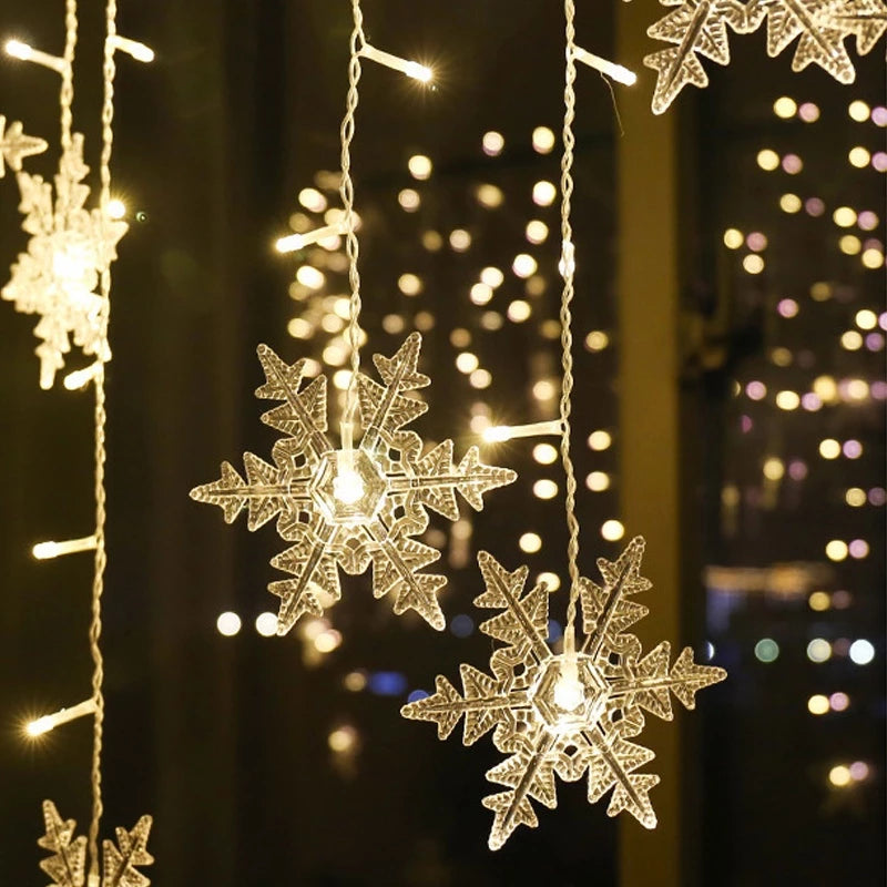 Varal de Luzes em Led Flocos de Neve
