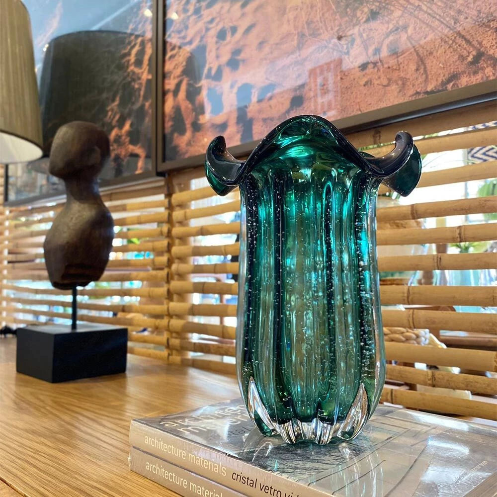 Vaso Murano Vidro Italy Verde Esmeralda