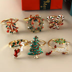 Kit 6 anéis de guardanapo de Natal: sino, guirlanda, bengala, bota, árvore e rena