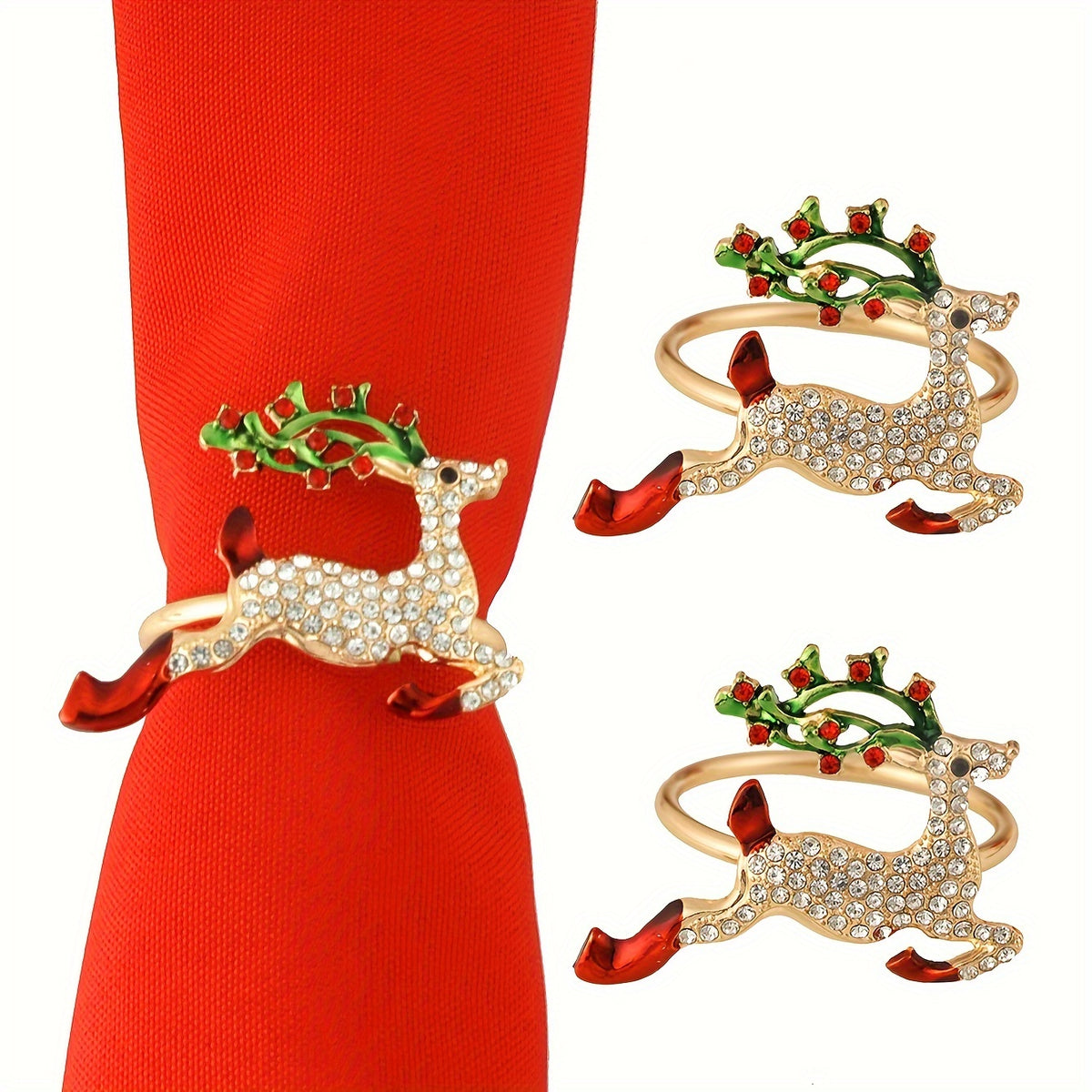 Detalhe do anel de guardanapo de rena com strass