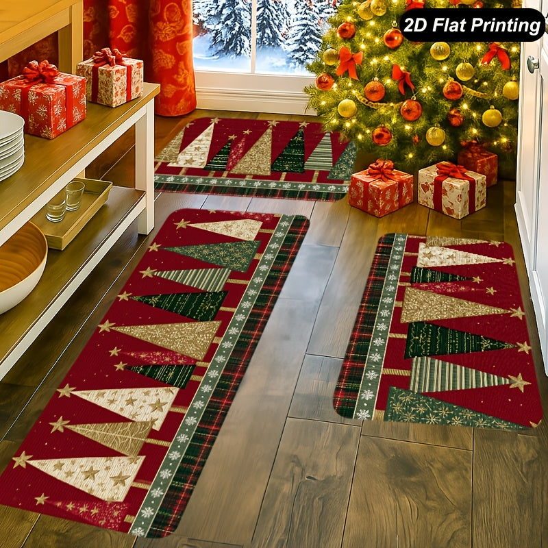 Conjunto de tapetes de cozinha xadrez com árvore de Natal