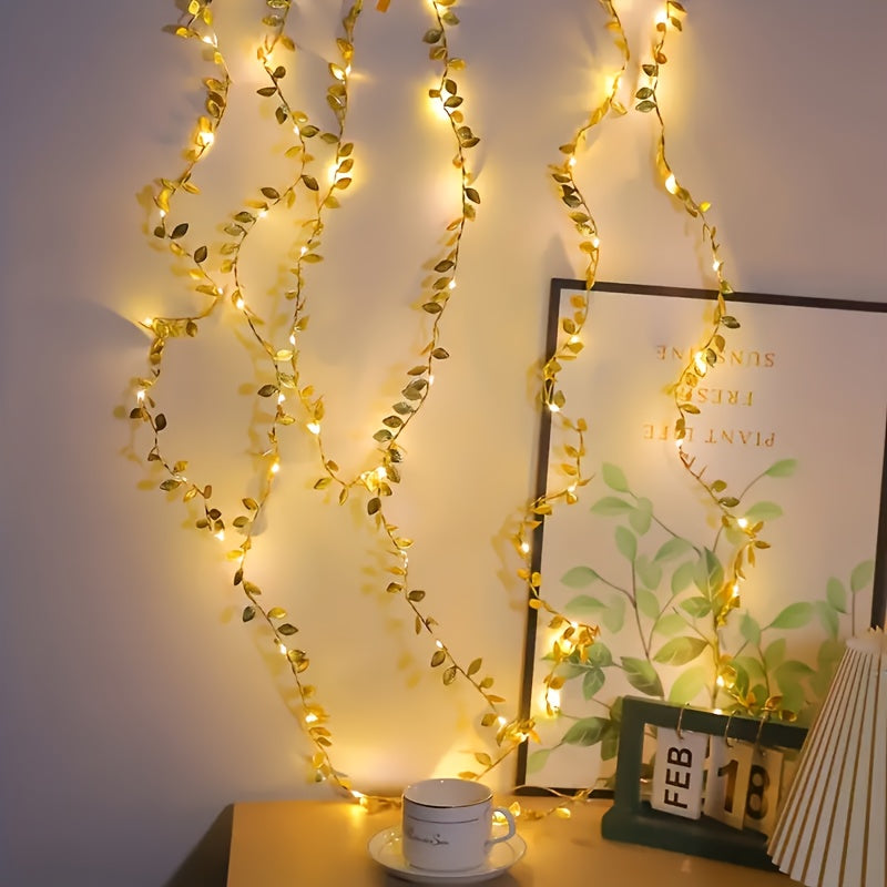 Detalhe das folhas douradas com LED