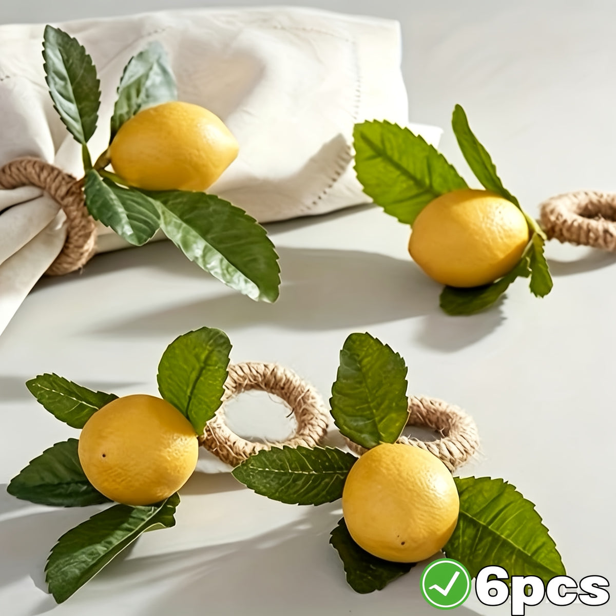 Kit 6 anéis de guardanapo com limão siciliano e folhas
