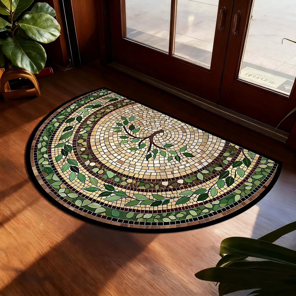 Tapete capacho vintage com mosaico de folhagens
