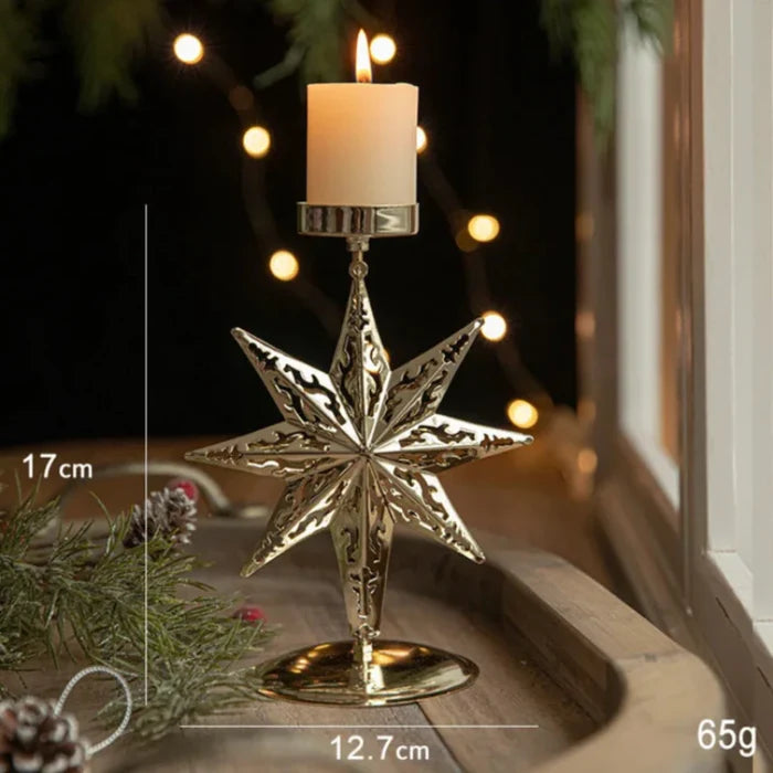 Castiçal de Ferro Dourado com Decoração Natalina - Casa Stony