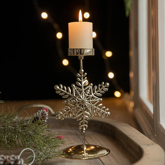 Castiçal de Ferro Dourado com Decoração Natalina - Casa Stony