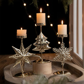 Castiçal de Ferro Dourado com Decoração Natalina