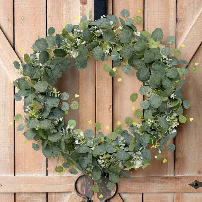 Guirlanda de Folhas de Eucalipto Artificial com Flores Brancas - Casa Stony