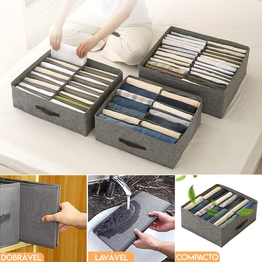 Caixa Organizador de Roupas para Guarda Roupa com Divisórias - Kit 3 Unidades