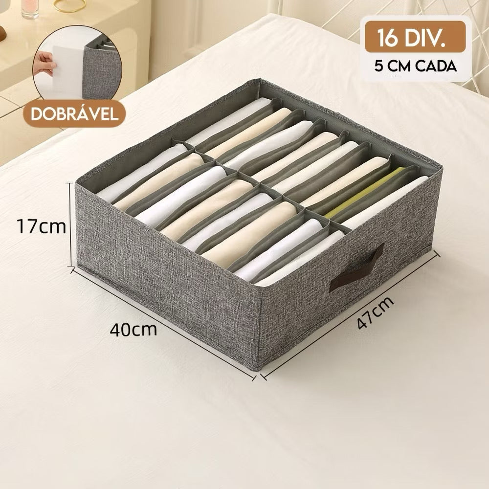 Caixa Organizador de Roupas para Guarda Roupa com Divisórias - Kit 3 Unidades
