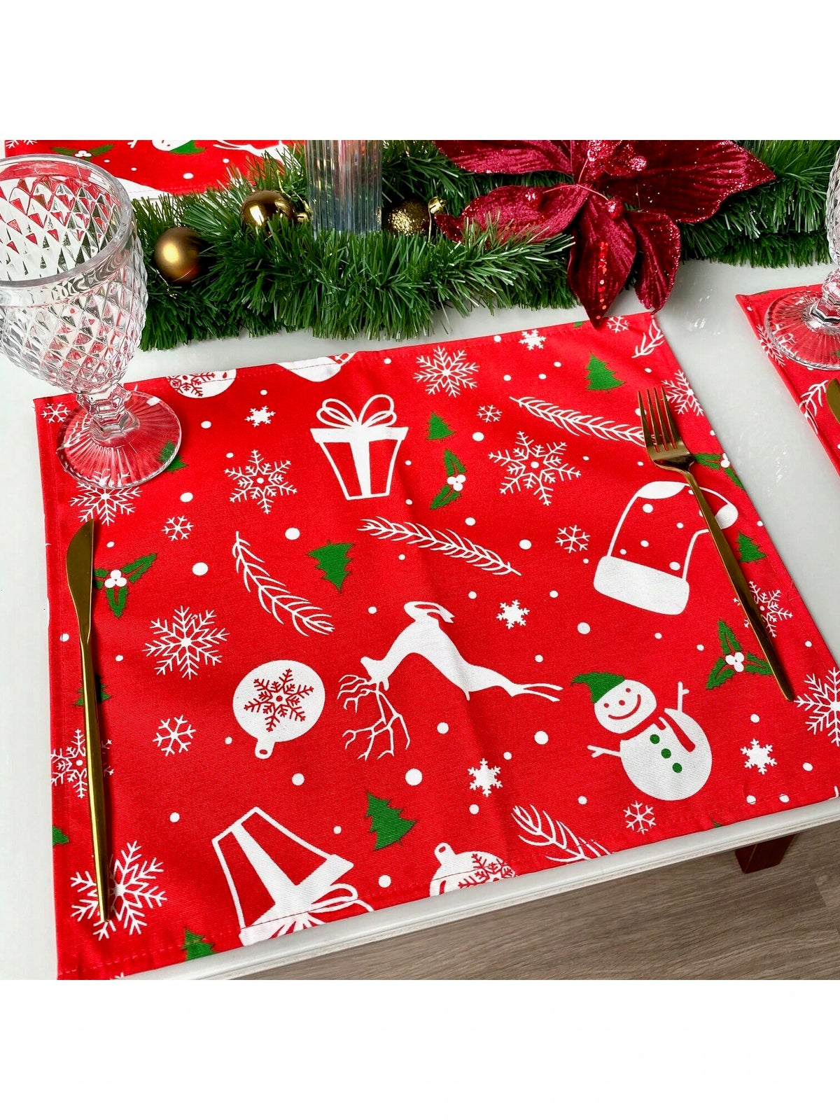 Jogo Americano de Tecido com 6 Peças Decoração de Natal