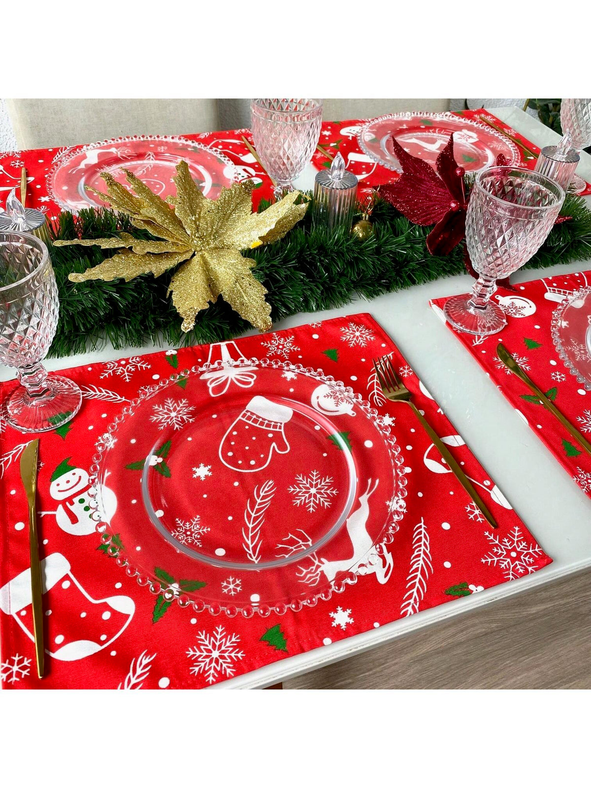 Jogo Americano de Tecido com 6 Peças Decoração de Natal
