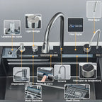 Kit cuba gourmet cascata em aço inox com torneira flexível cinza