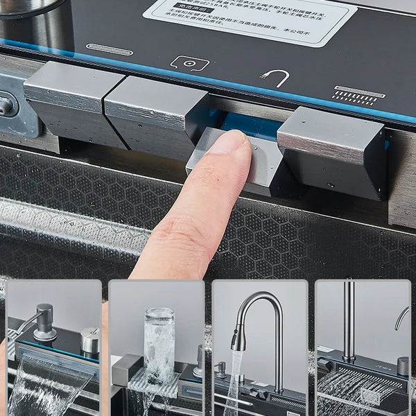 Kit Cuba para Cozinha Cascata Gourmet Aço Inox com Torneira Flexível Cinza