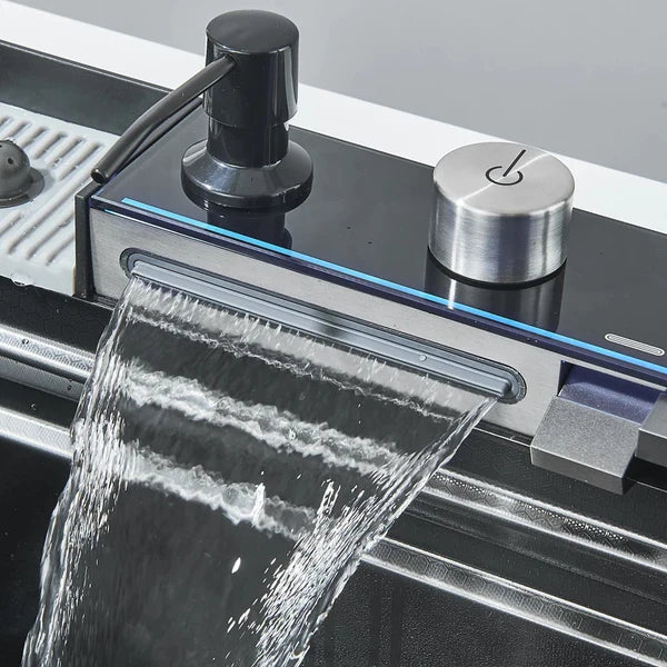 Kit Cuba para Cozinha Cascata Gourmet Aço Inox com Torneira Flexível Cinza