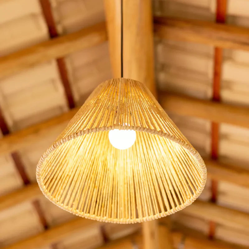 Luminária Pendente Palha Cone 35cm Artesanal