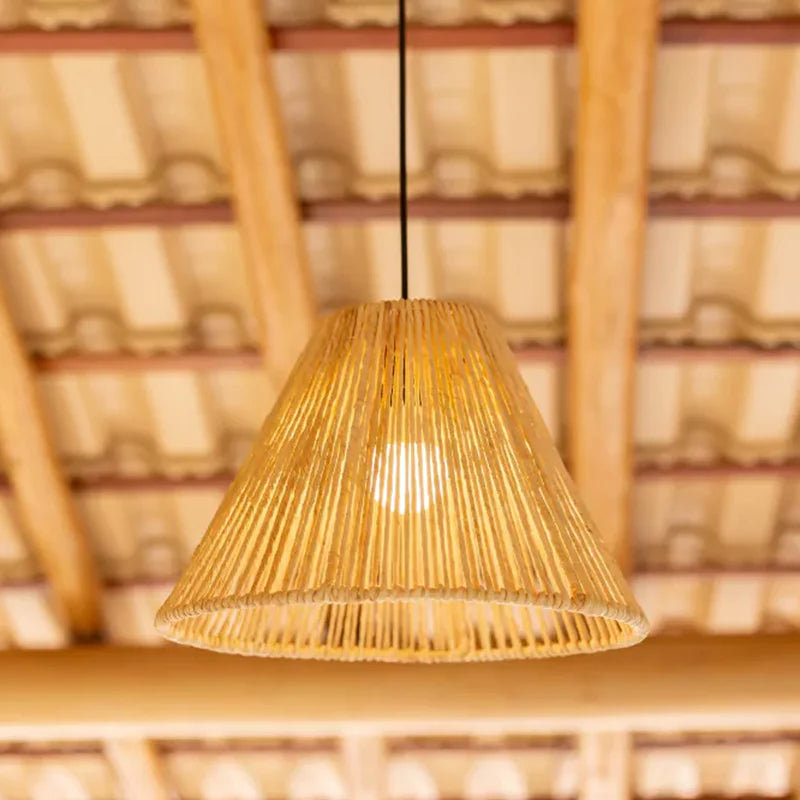 Luminária Pendente Palha Cone 35cm Artesanal - Casa Stony