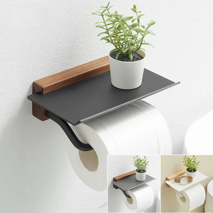 Suporte para Papel Higiênico com Detalhe em Madeira - Casa Stony