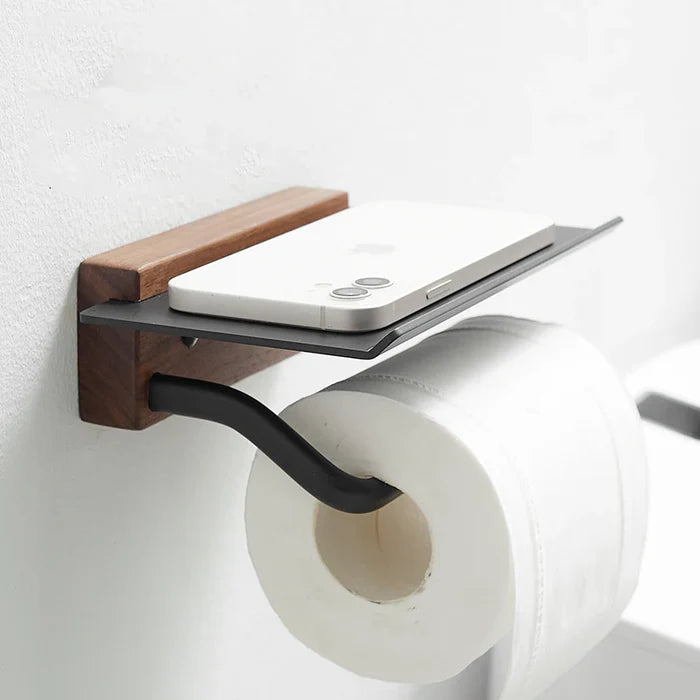 Suporte para Papel Higiênico com Detalhe em Madeira - Casa Stony