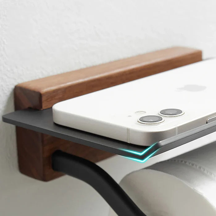 Suporte para Papel Higiênico com Detalhe em Madeira - Casa Stony