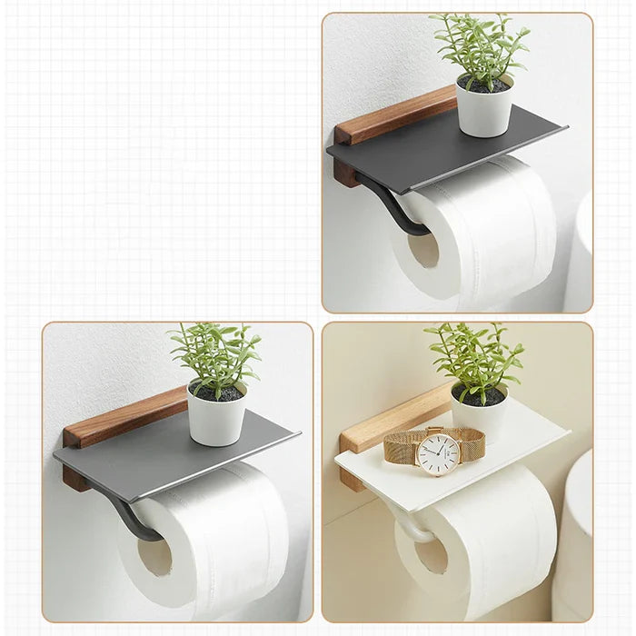 Suporte para Papel Higiênico com Detalhe em Madeira - Casa Stony