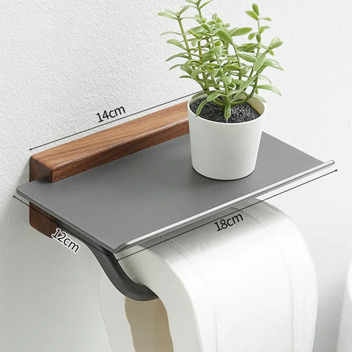 Suporte para Papel Higiênico com Detalhe em Madeira - Casa Stony