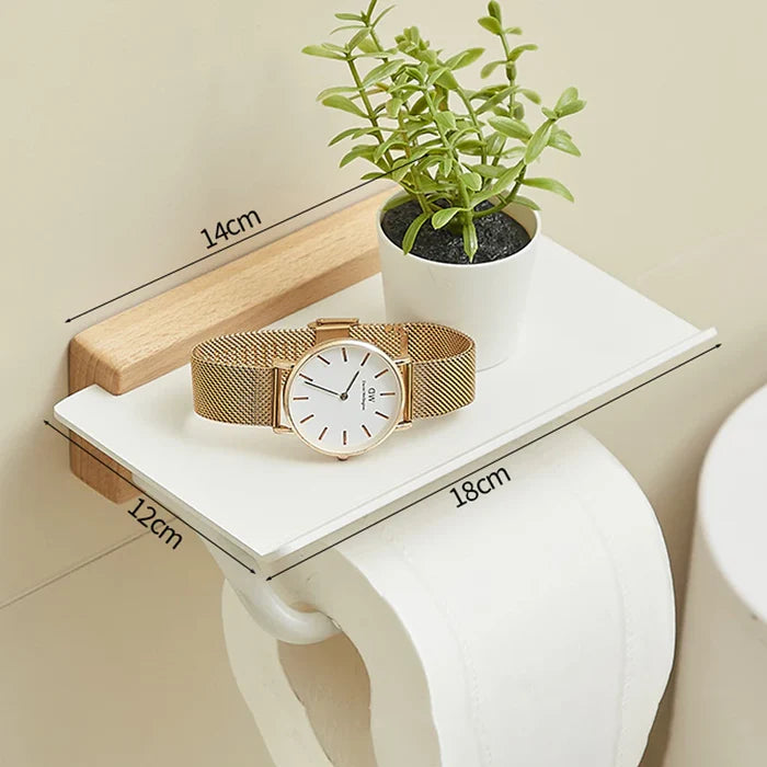 Suporte para Papel Higiênico com Detalhe em Madeira - Casa Stony