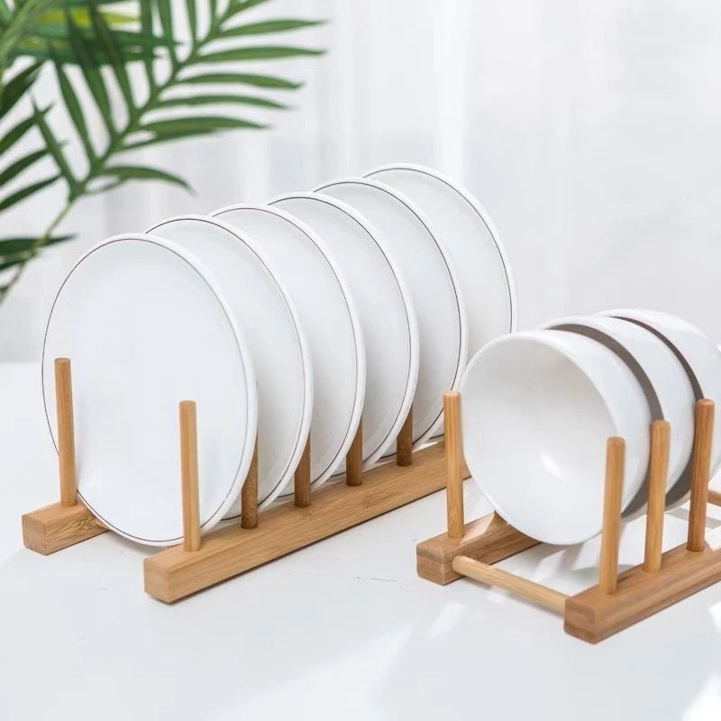 Suporte Escorredor Porta Pratos De Bancada De Bambu
