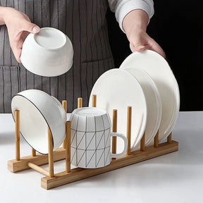 Suporte Escorredor Porta Pratos De Bancada De Bambu - Casa Stony