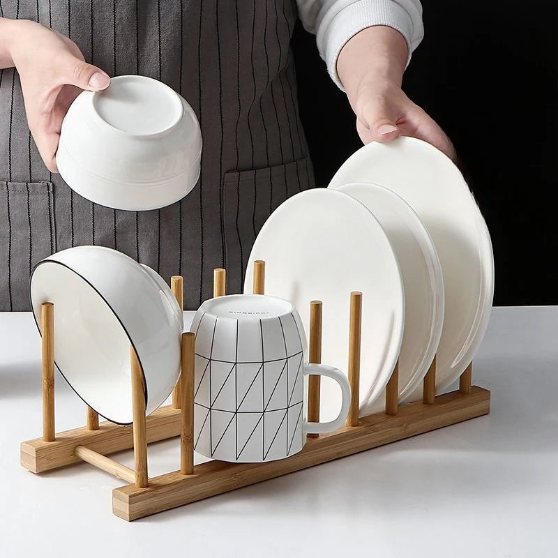 Suporte Escorredor Porta Pratos De Bancada De Bambu - Casa Stony