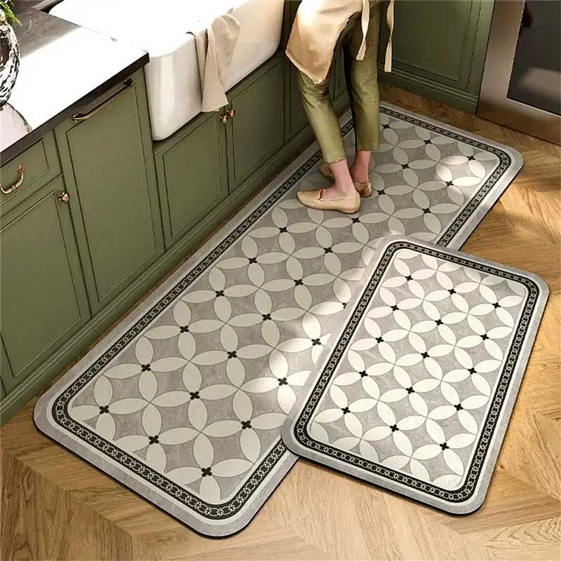 Tapete para Cozinha Absorvente Ladrilhos Cinza