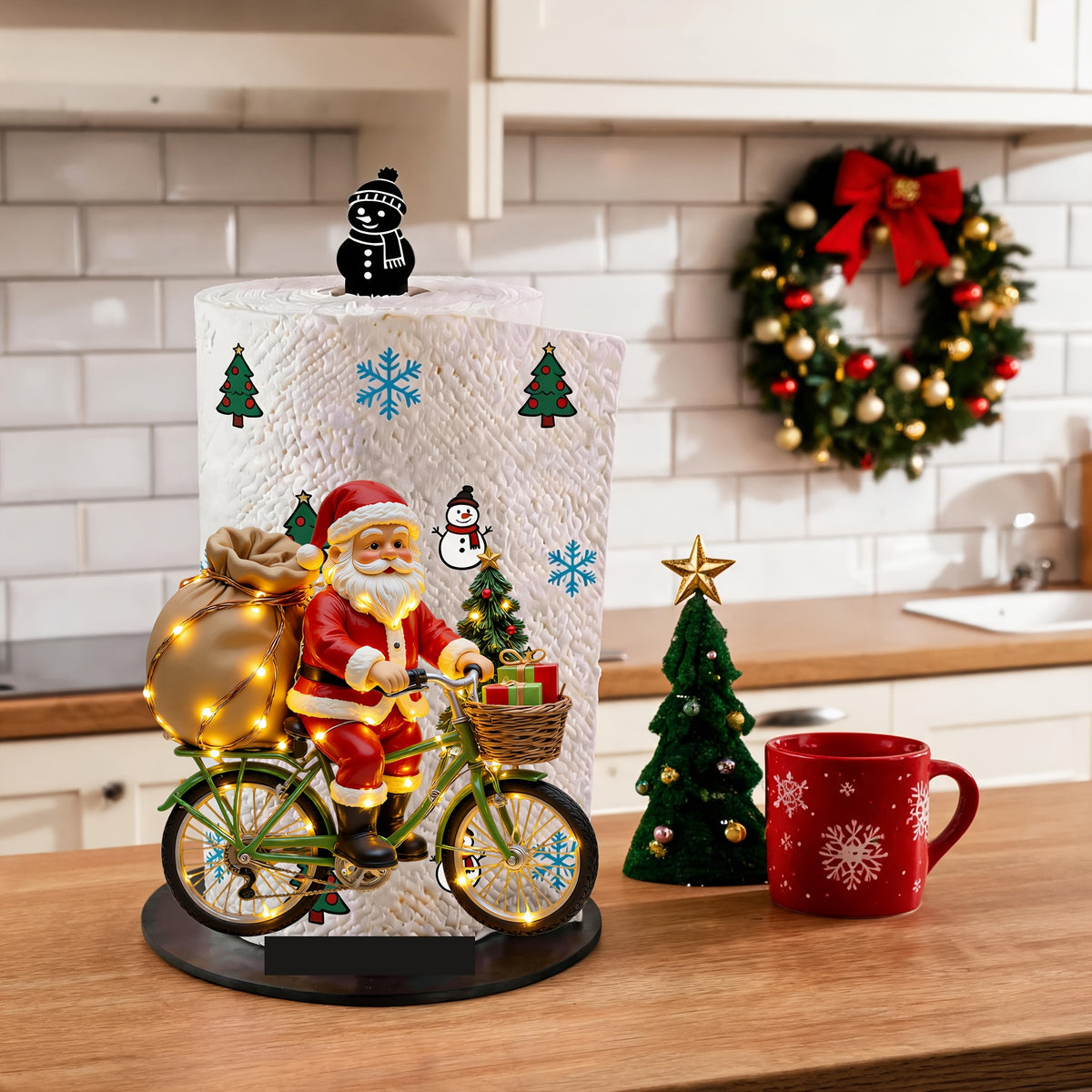 Detalhe da estampa de Papai Noel em acrílico
