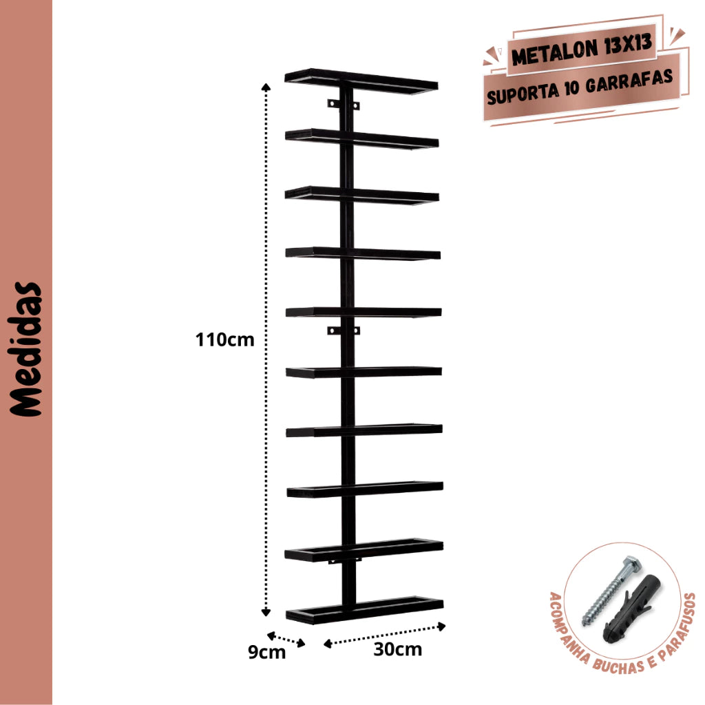 Adega de Parede Vertical p/ 10 Garrafas Vinho