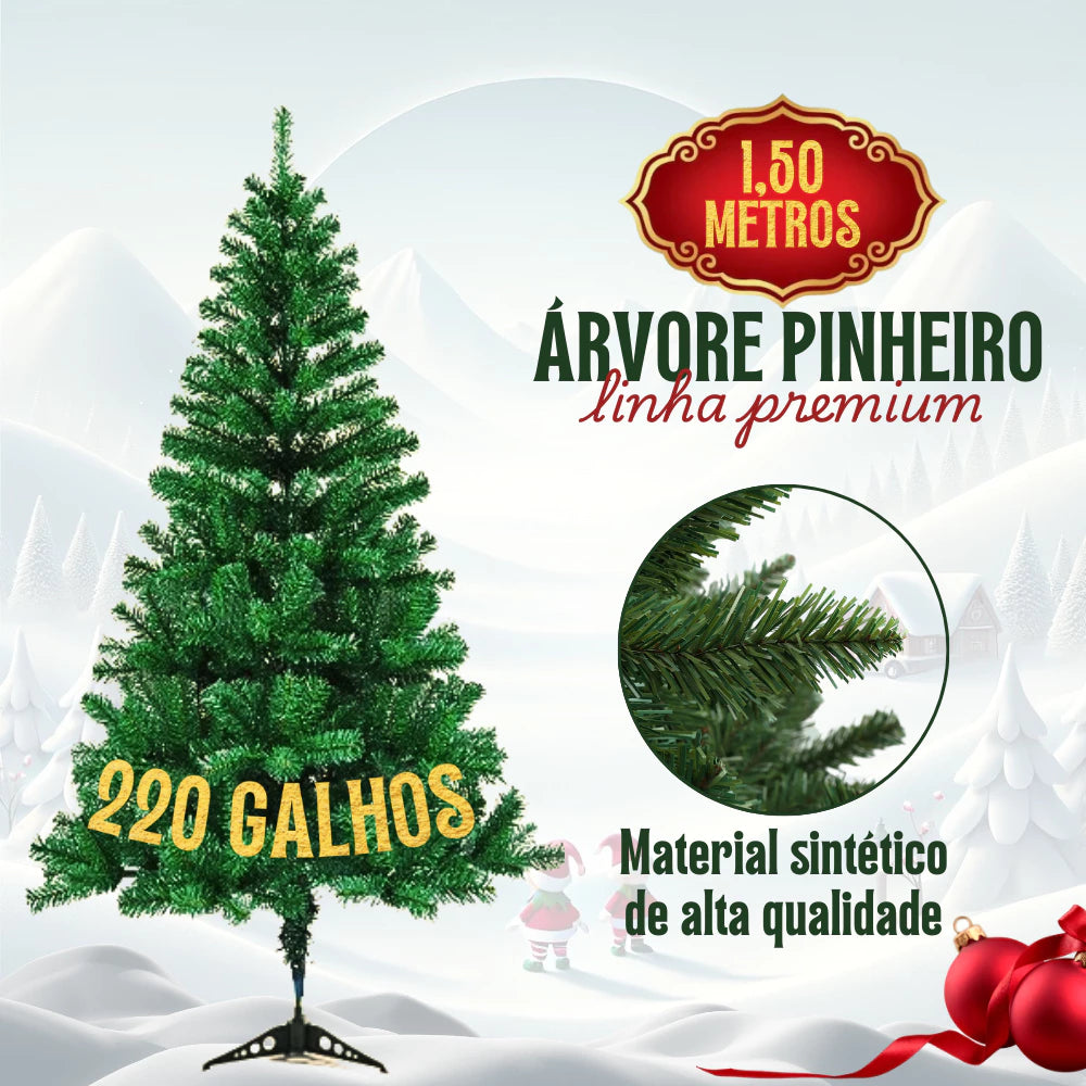 Árvore de Natal 1,50m Decorada com 87 Enfeites e Pisca-Pisca LED